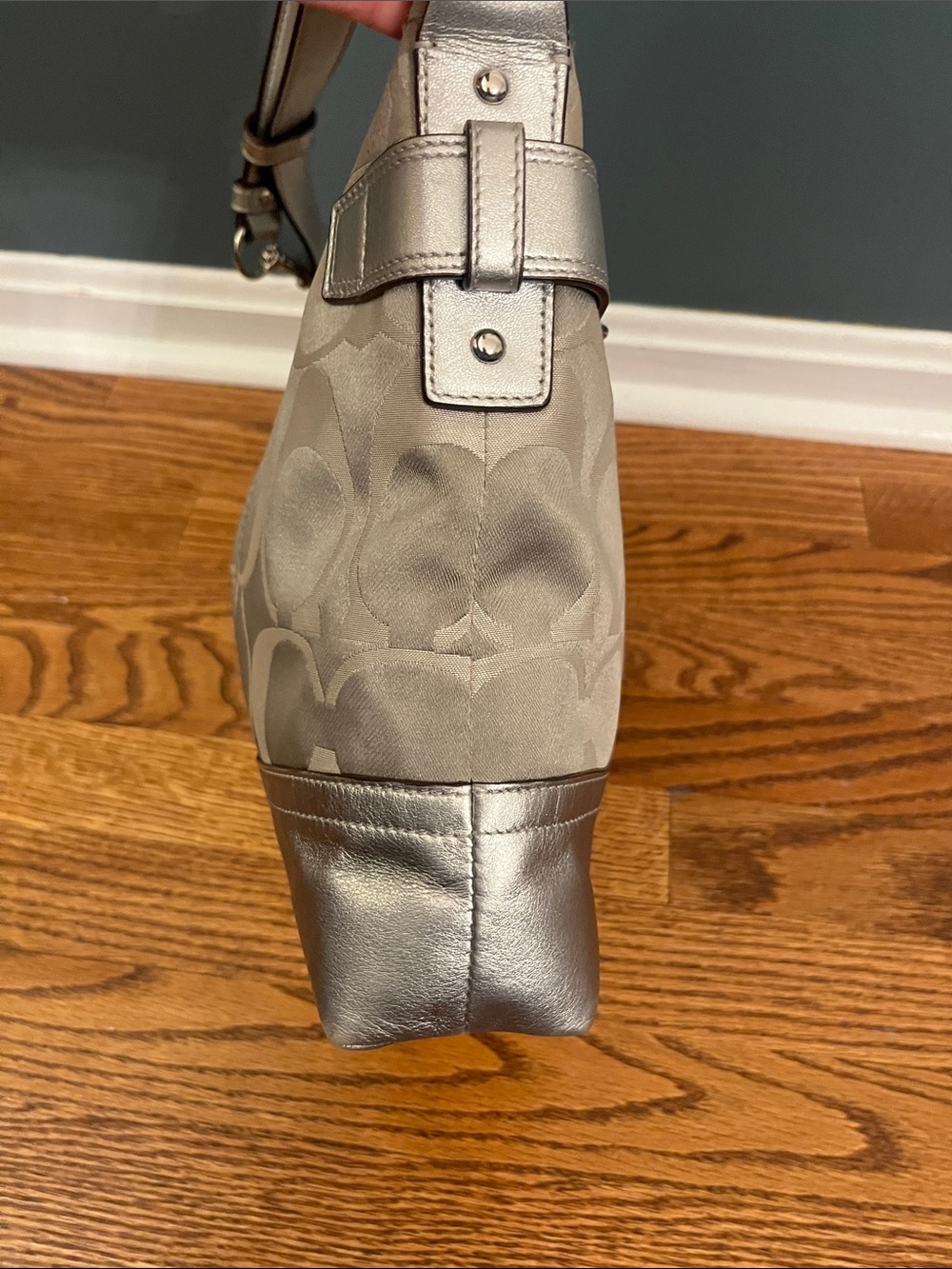 COACH HANDBAG Silver/Pewter Signature Jacquard / Convertible F18862 - Picture 3 of 12